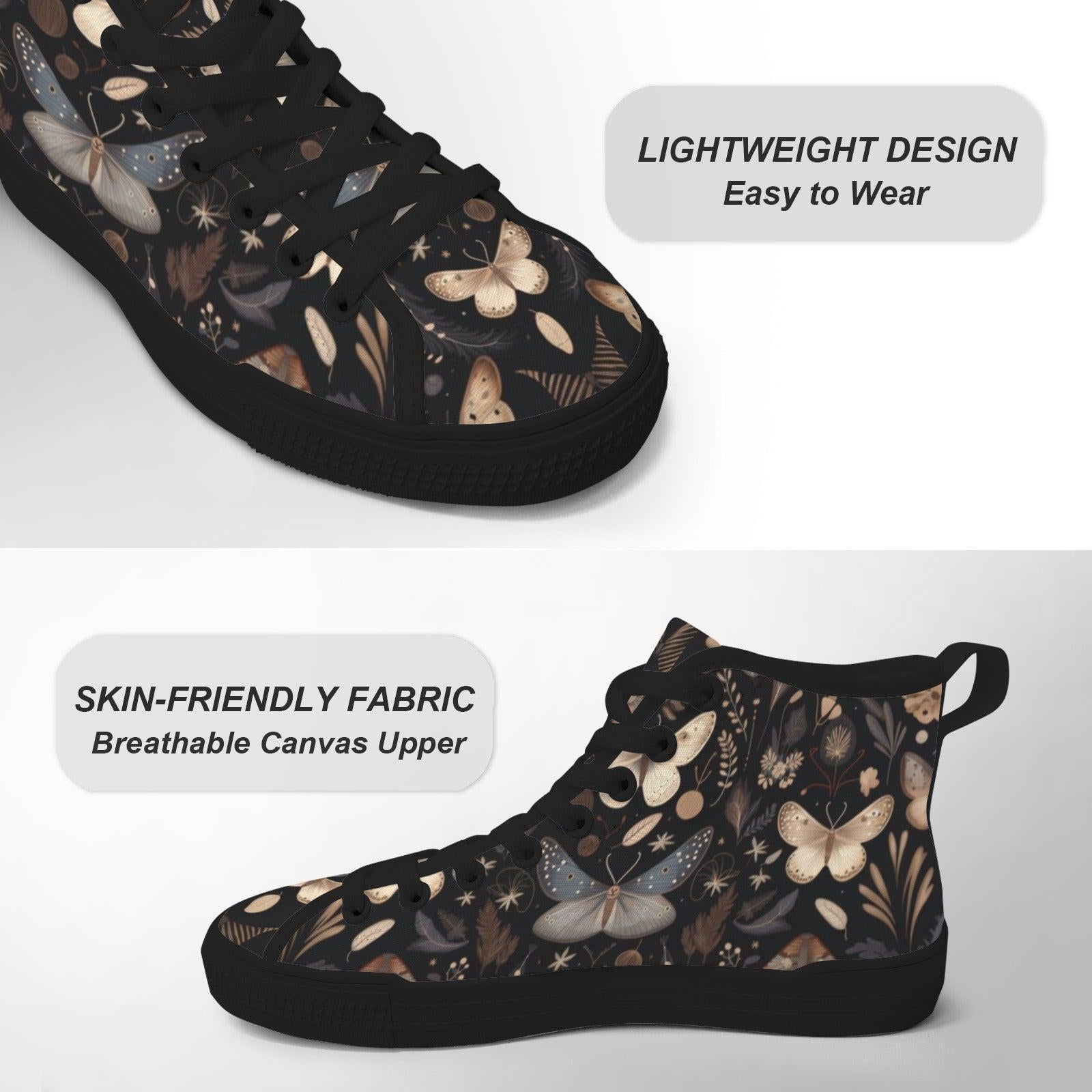 Botanical Butterfly High Top Canvas Shoes, Whimsigoth Lace Up Sneakers