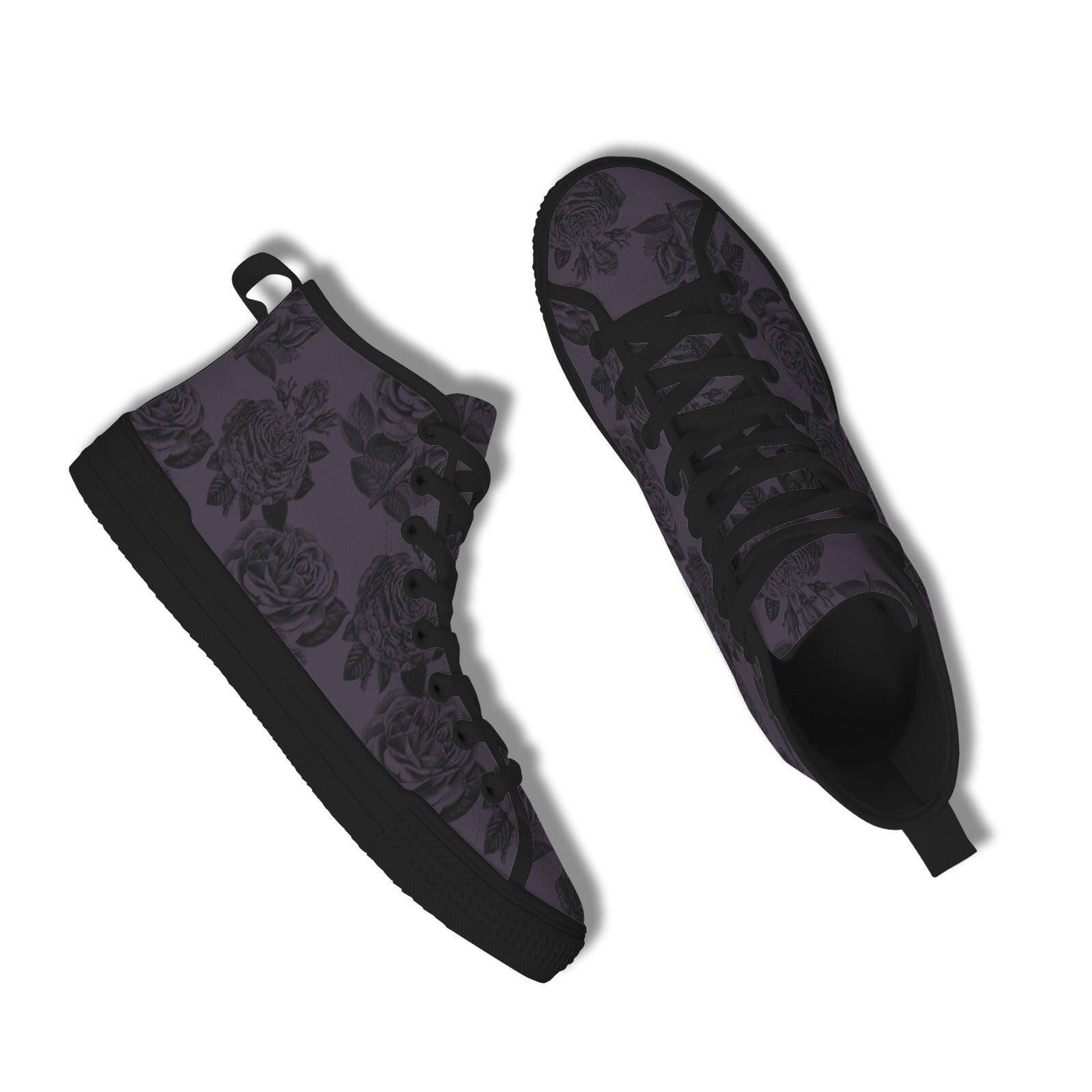 Dark Floral High Top Sneakers, Moody Botanical Canvas Shoes, Whimsigoth Lace Up Tops