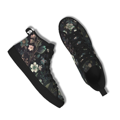 Dark Floral High Top Sneakers, Botanical Print Canvas Lace Up Shoes