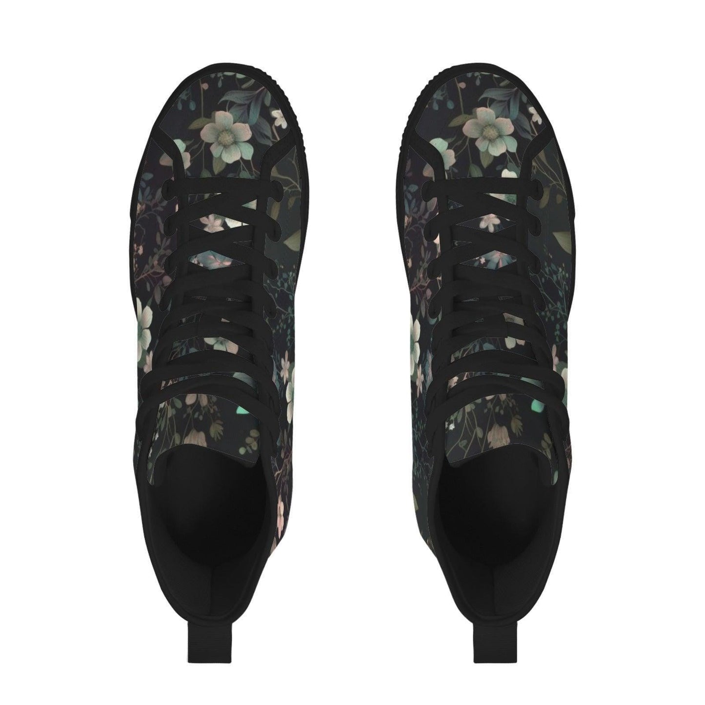 Dark Floral High Top Sneakers, Botanical Print Canvas Lace Up Shoes