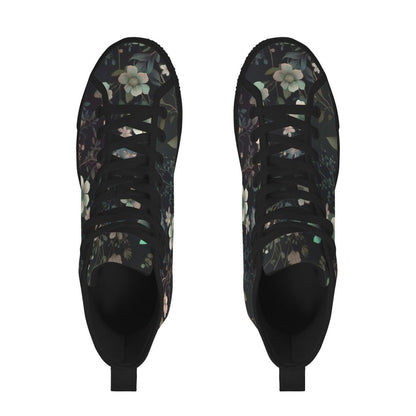 Dark Floral High Top Sneakers, Botanical Print Canvas Lace Up Shoes