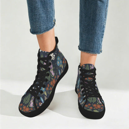 Mushroom Floral High Top Sneakers, Forest Witch Canvas Shoes, Cottagecore Festival Footwear