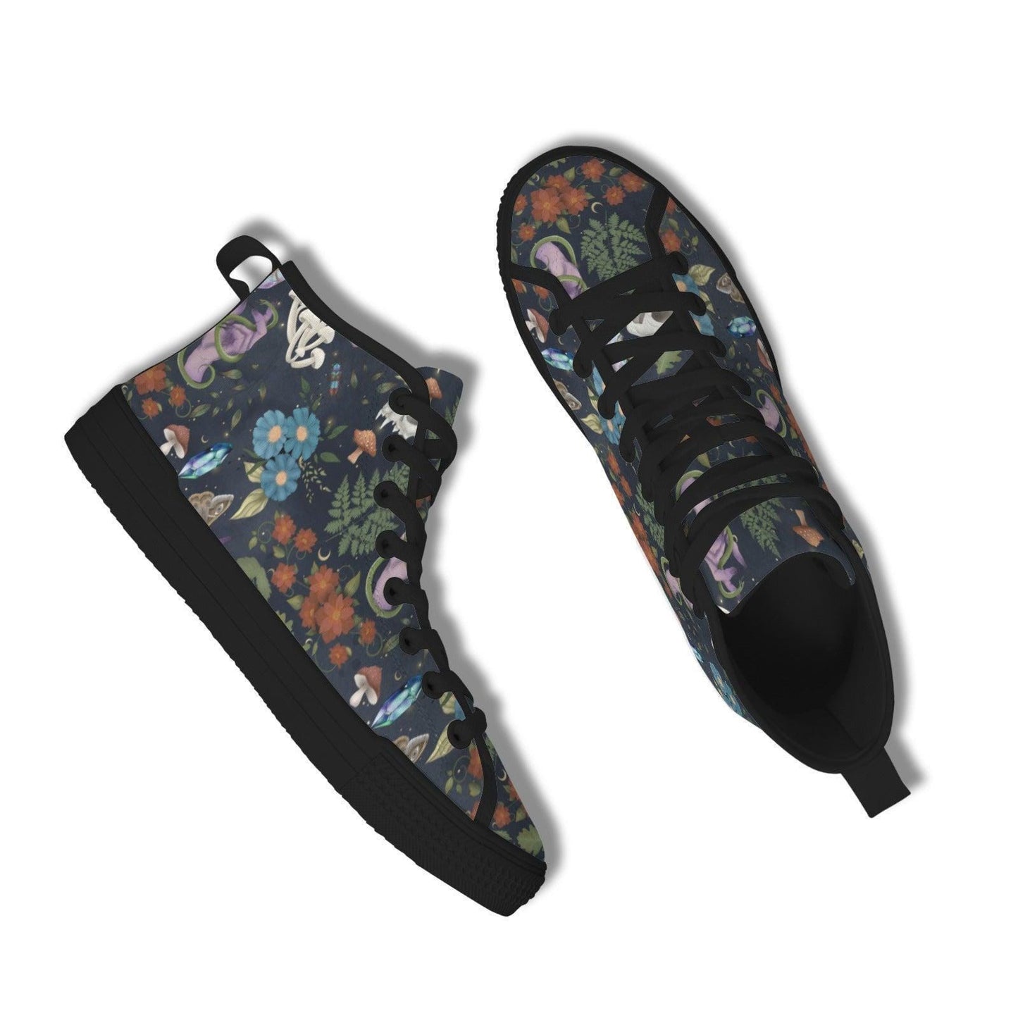 Mushroom Floral High Top Sneakers, Forest Witch Canvas Shoes, Cottagecore Festival Footwear