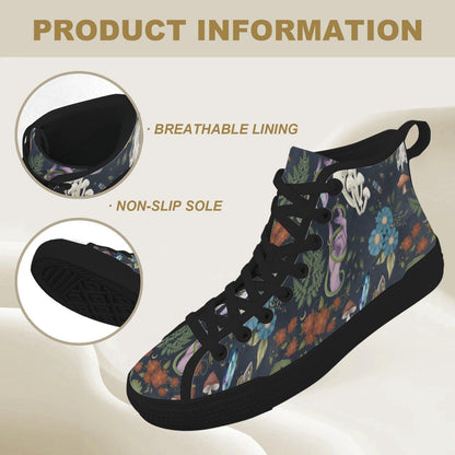 Mushroom Floral High Top Sneakers, Forest Witch Canvas Shoes, Cottagecore Festival Footwear