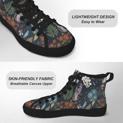 Mushroom Floral High Top Sneakers, Forest Witch Canvas Shoes, Cottagecore Festival Footwear