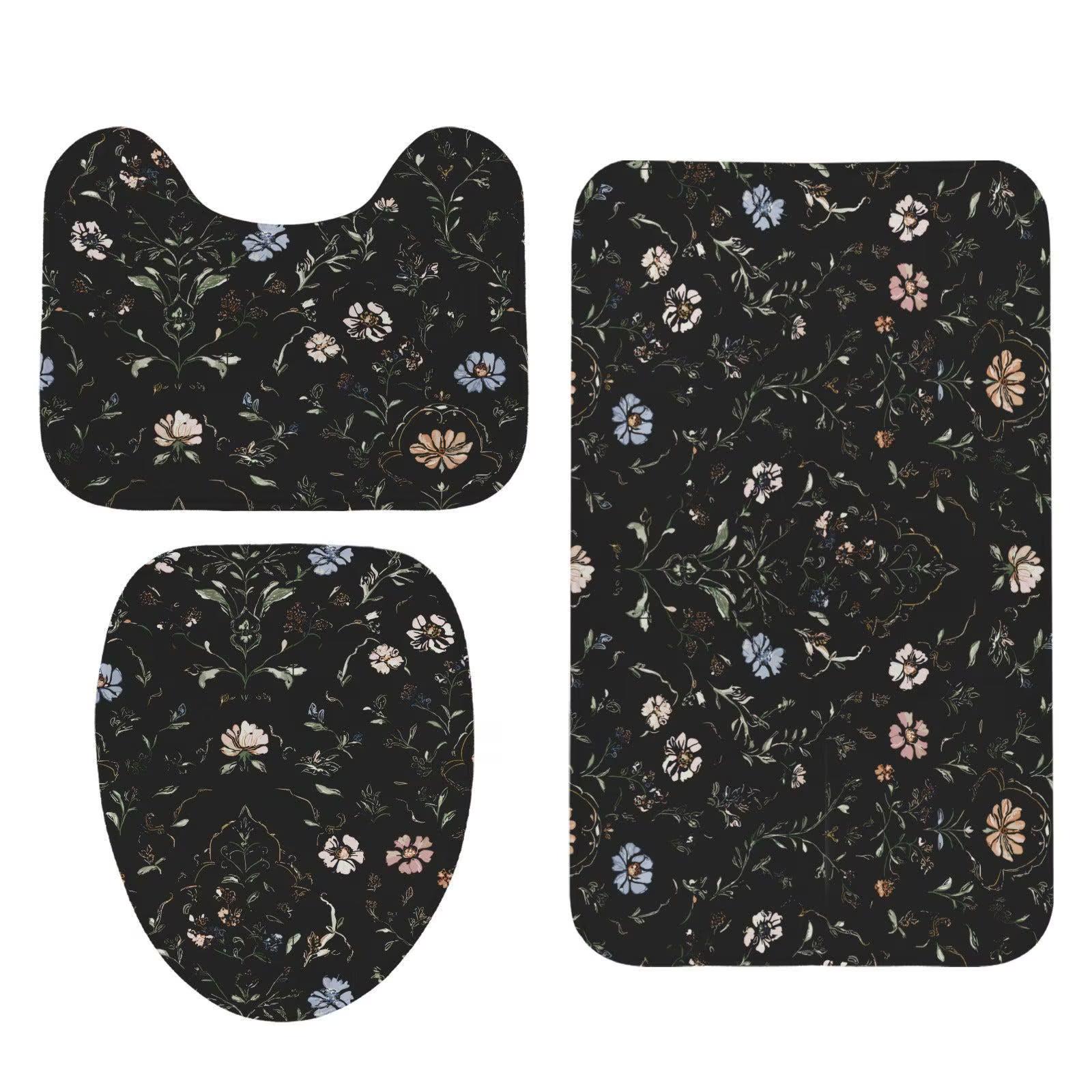 Dark Floral Shower Curtain, Moody Botanical Vintage Garden Bath Decor