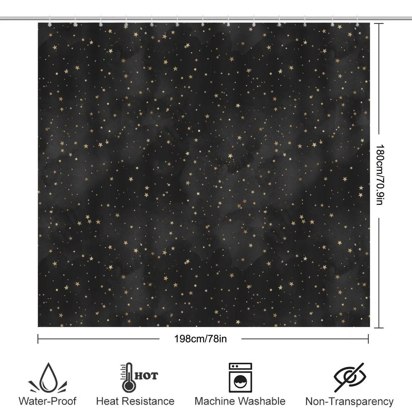 Celestial Bath Mat Set, Black Gold Star Toilet Cover Rug, Cosmic Bathroom Decor