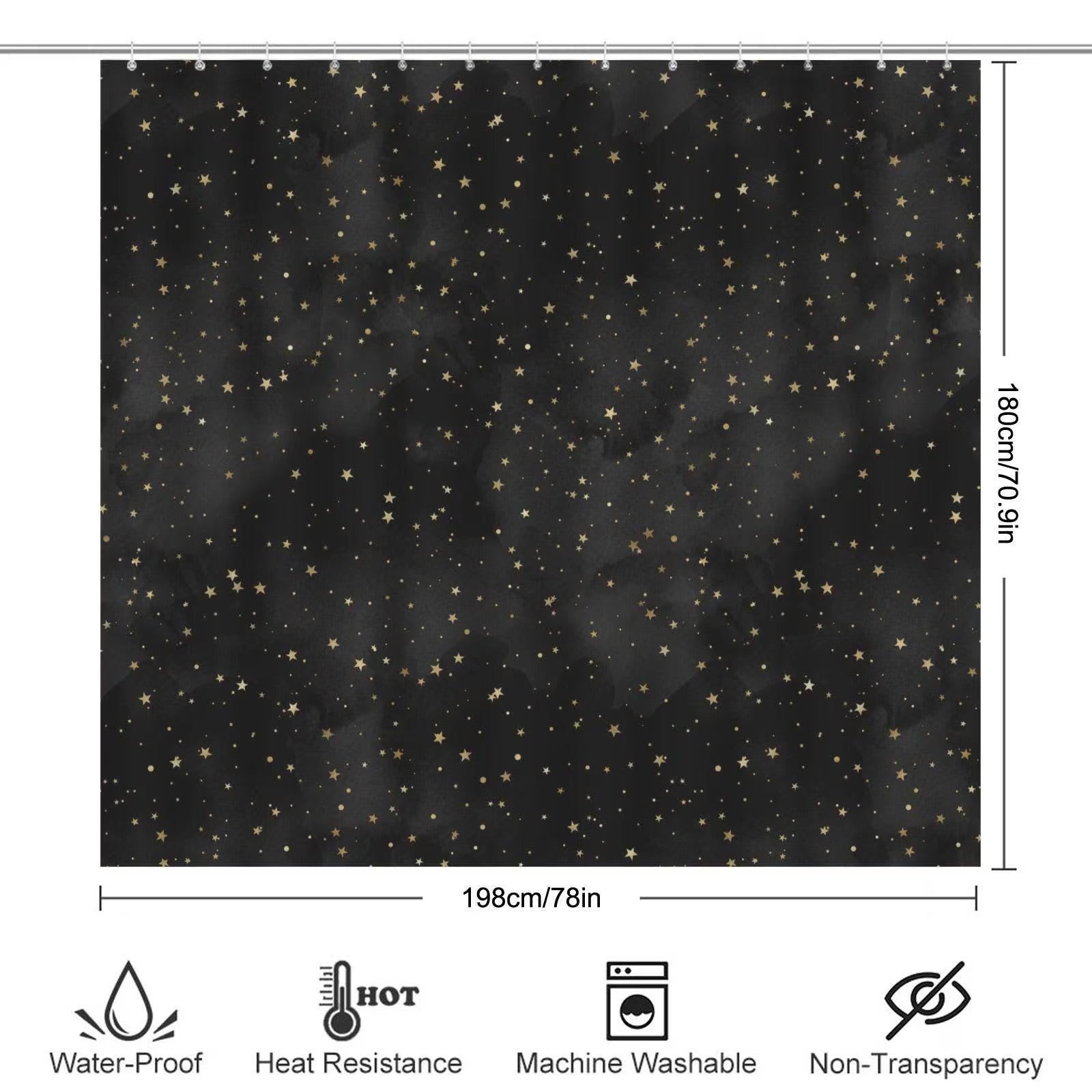 Celestial Bath Mat Set, Black Gold Star Toilet Cover Rug, Cosmic Bathroom Decor