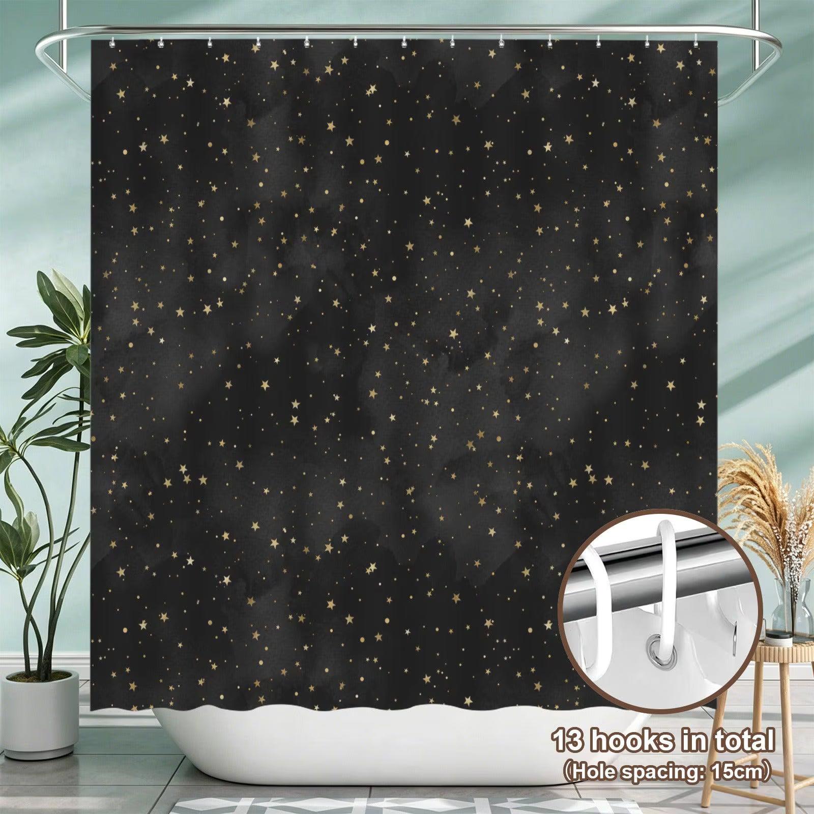 Celestial Bath Mat Set, Black Gold Star Toilet Cover Rug, Cosmic Bathroom Decor