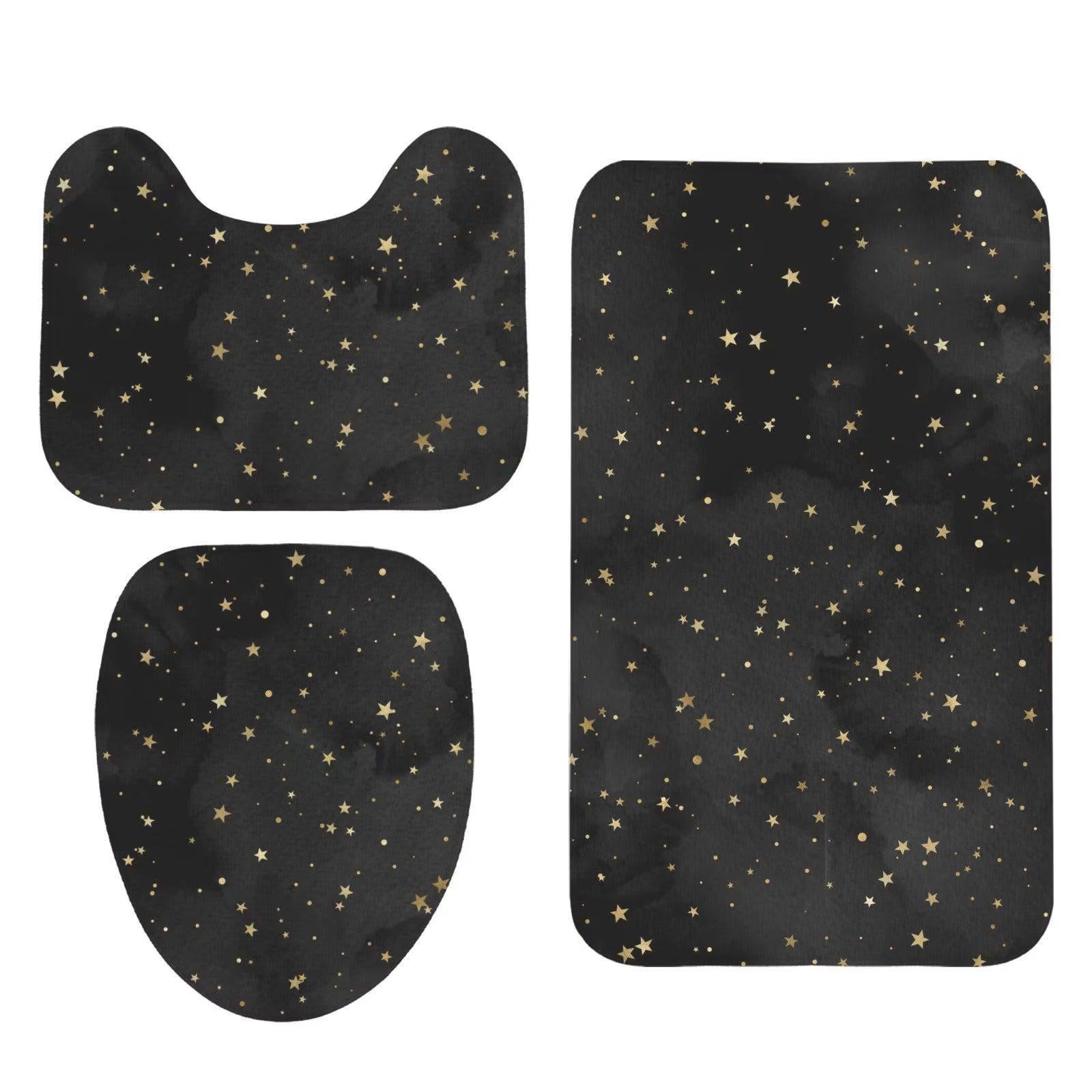 Black Gold Star Shower Curtain, Celestial Bathroom Decor, Moody Glam Bath Curtain