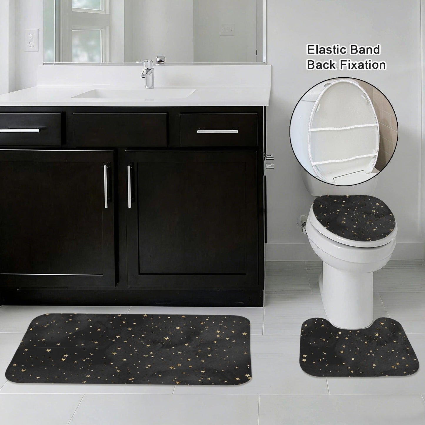 Black Gold Star Shower Curtain, Celestial Bathroom Decor, Moody Glam Bath Curtain
