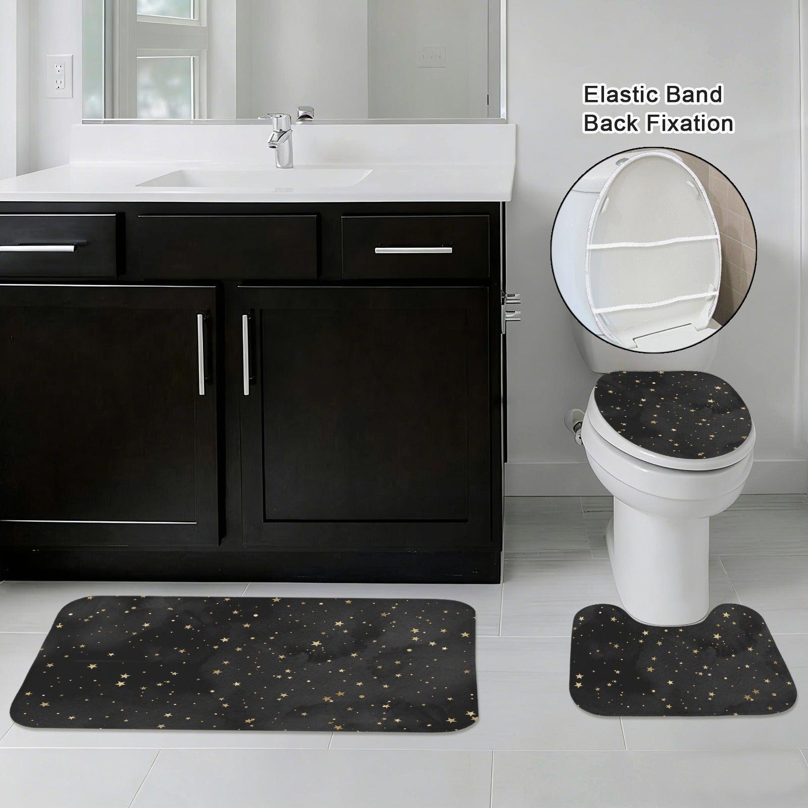 Black Gold Star Shower Curtain, Celestial Bathroom Decor, Moody Glam Bath Curtain