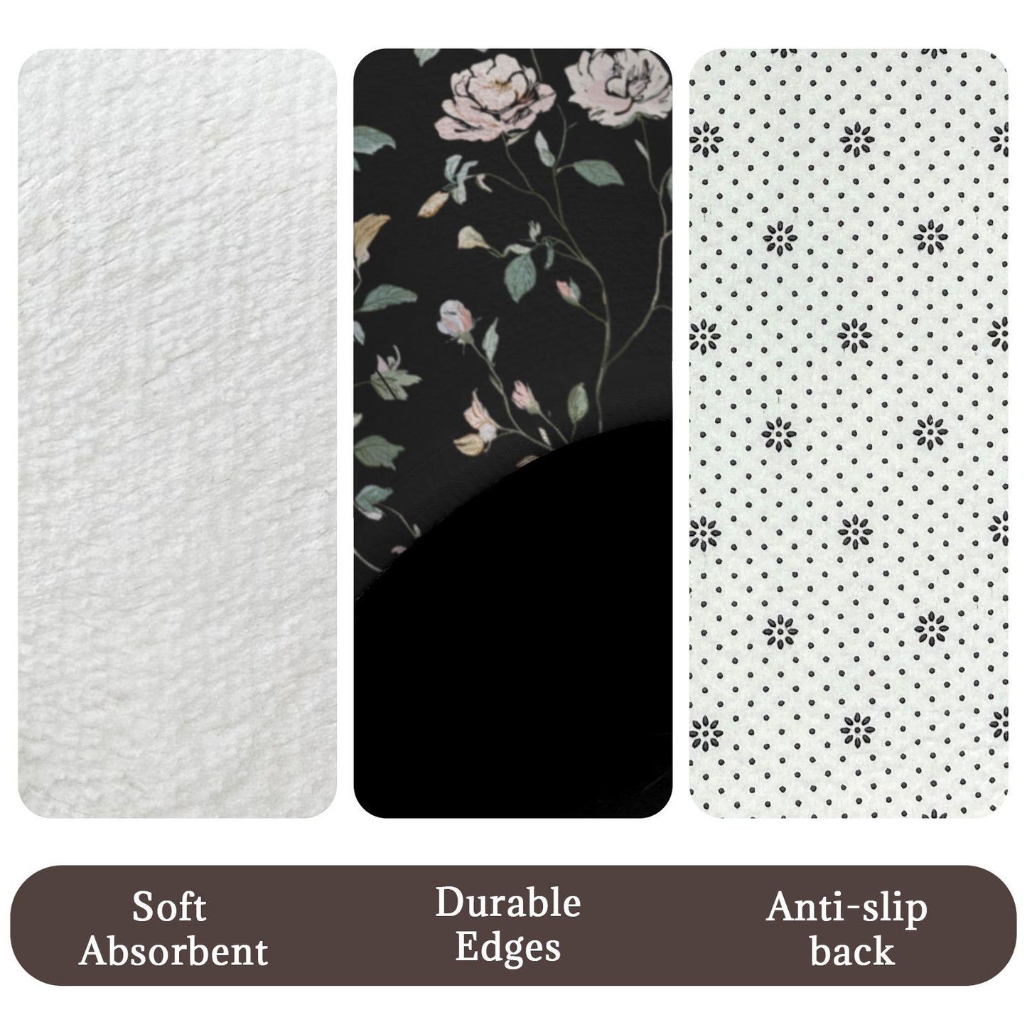 Black Floral Shower Curtain, Vintage Rose Botanical Bath Decor