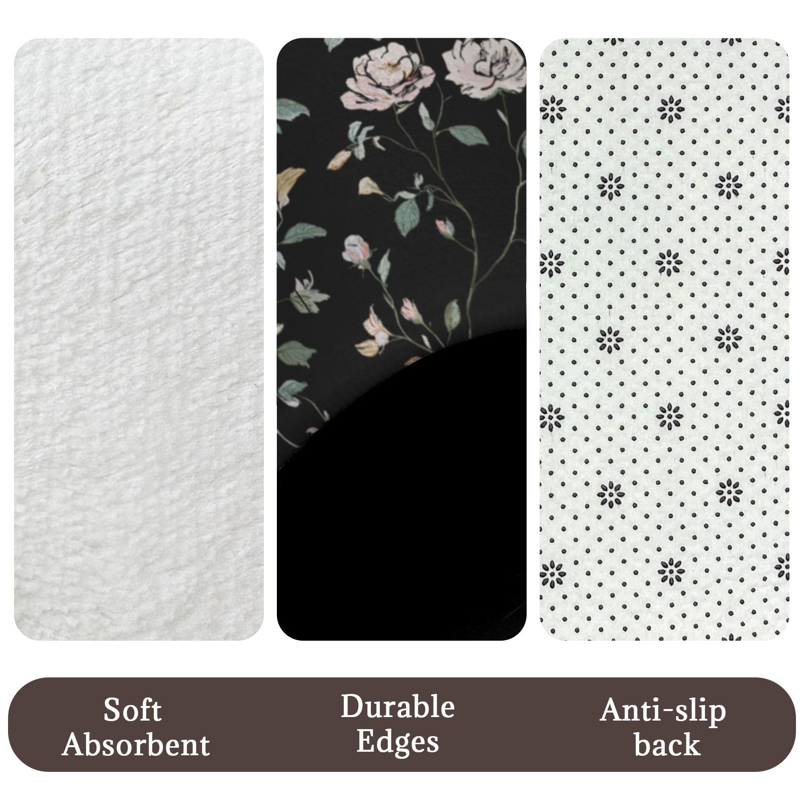 Black Floral Shower Curtain, Vintage Rose Botanical Bath Decor