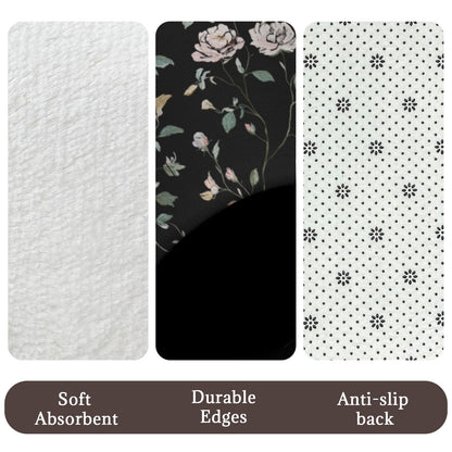 Black Floral Shower Curtain, Vintage Rose Botanical Bath Decor