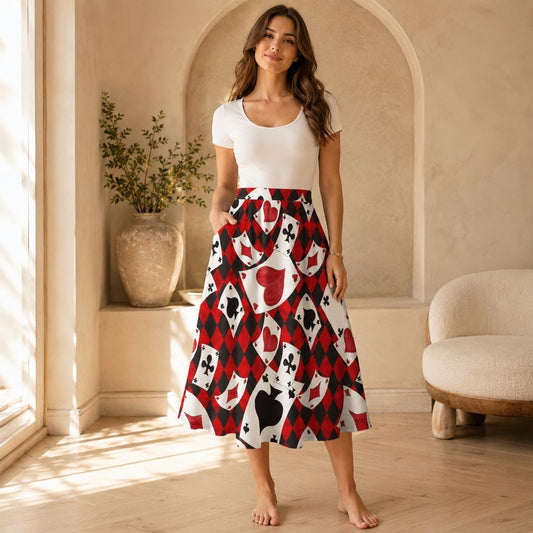 Alice in Wonderland Playing Card Midi Skirt, Queen of Hearts Costume, Pockets
