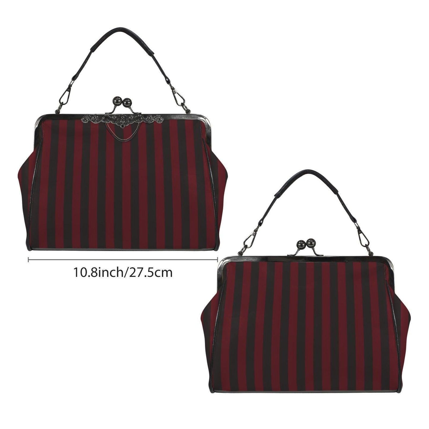 Red and Black Stripe Handbag: Vintage Kisslock Clasp, Vegan Leather Bag