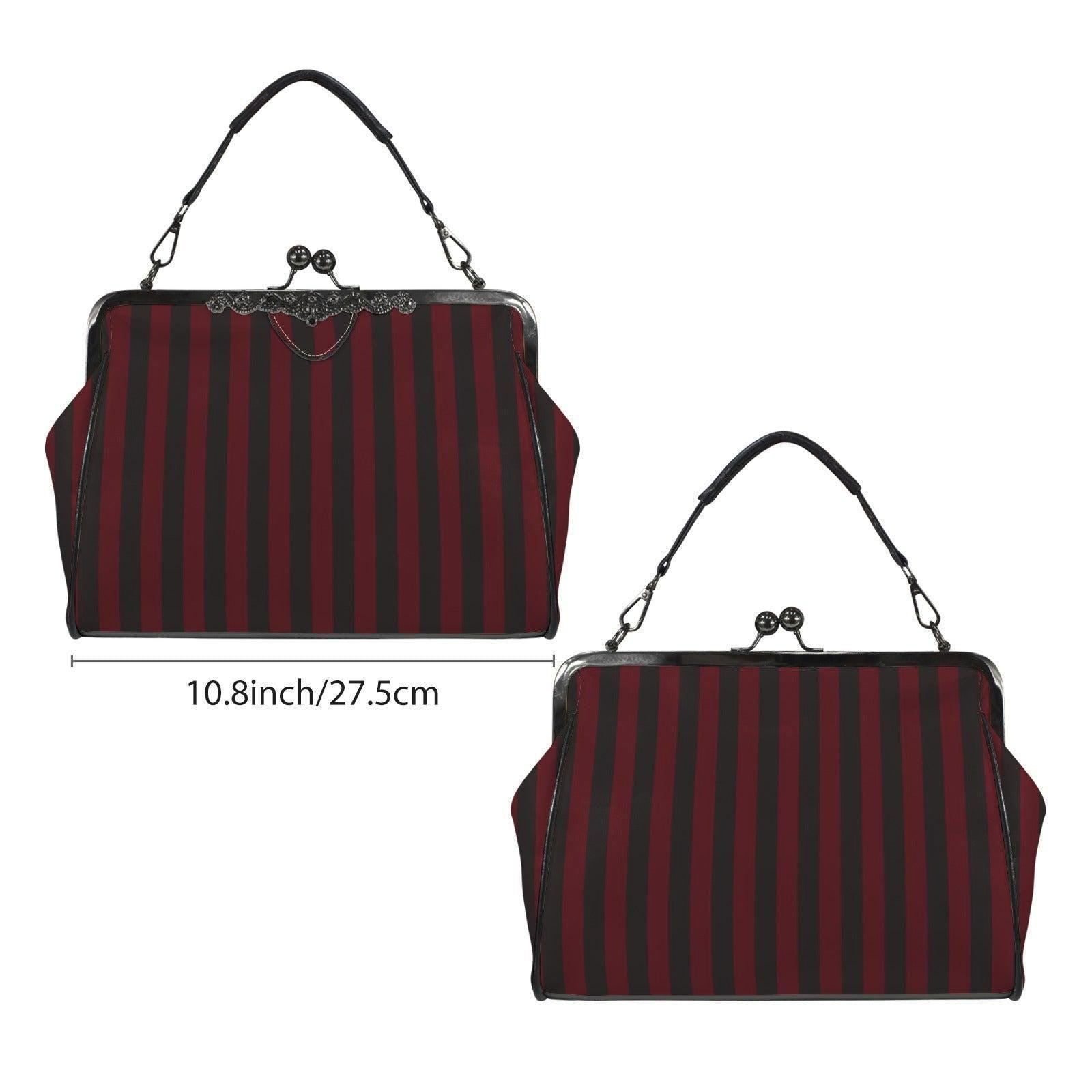 Red and Black Stripe Handbag: Vintage Kisslock Clasp, Vegan Leather Bag