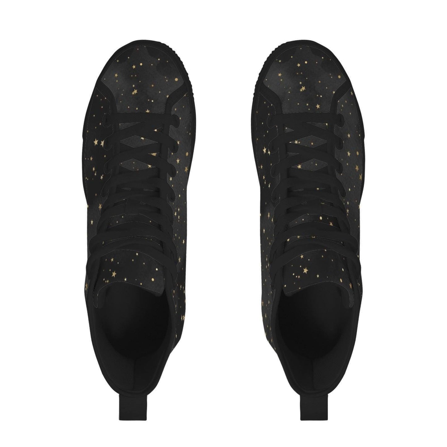 Black Gold Star High Top Sneakers, Celestial Print Lace Up Shoes