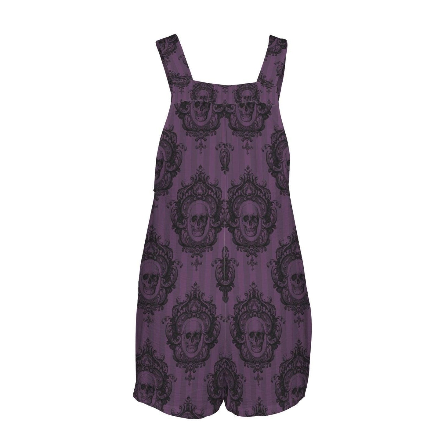 Gothic Skull Romper, Purple Damask Print, Witchy Summer Playsuit Festival Concerts