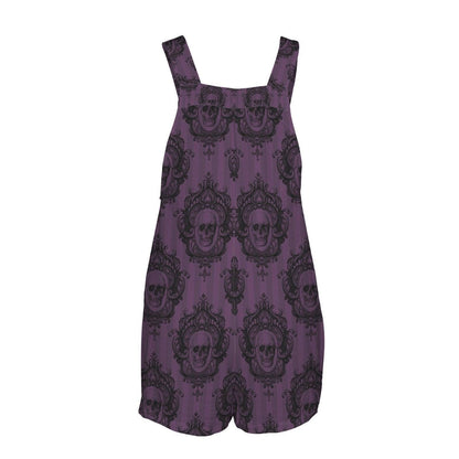Gothic Skull Romper, Purple Damask Print, Witchy Summer Playsuit Festival Concerts