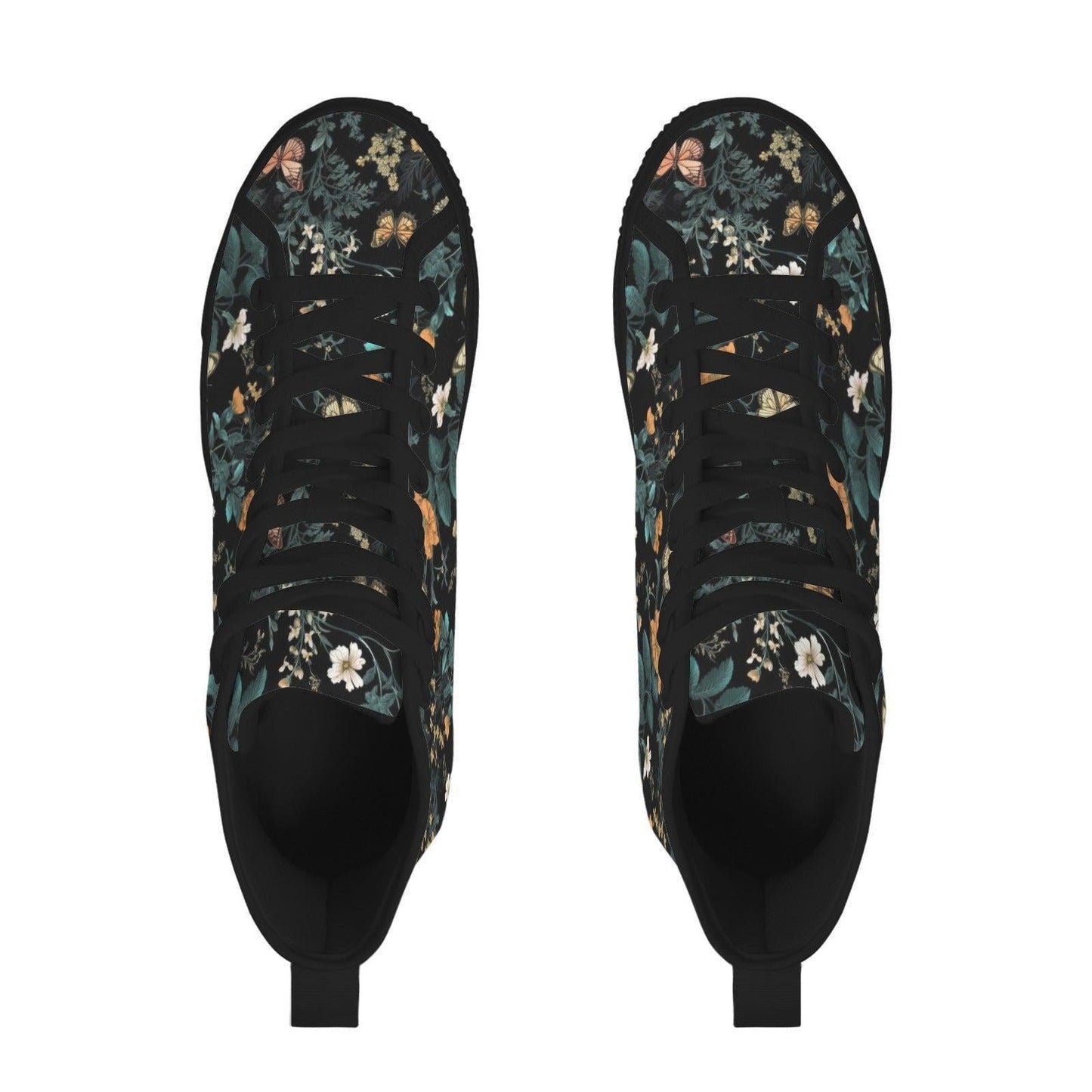 Dark Floral High Top Sneakers, Botanical Print Canvas Lace Up Shoes