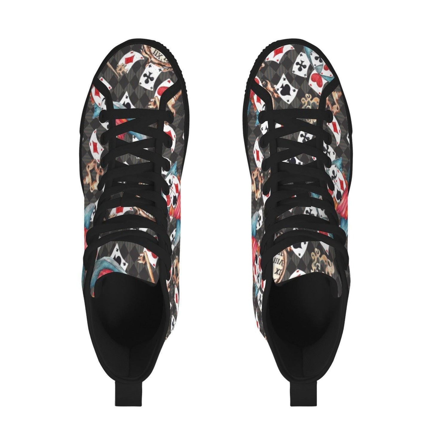 Playing Card High Top Sneakers, Wonderland Whimsical Canvas Shoes, Queen Hearts Lace Up