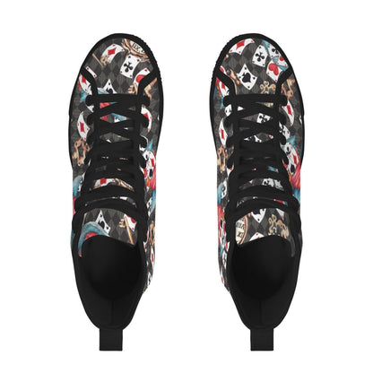 Playing Card High Top Sneakers, Wonderland Whimsical Canvas Shoes, Queen Hearts Lace Up