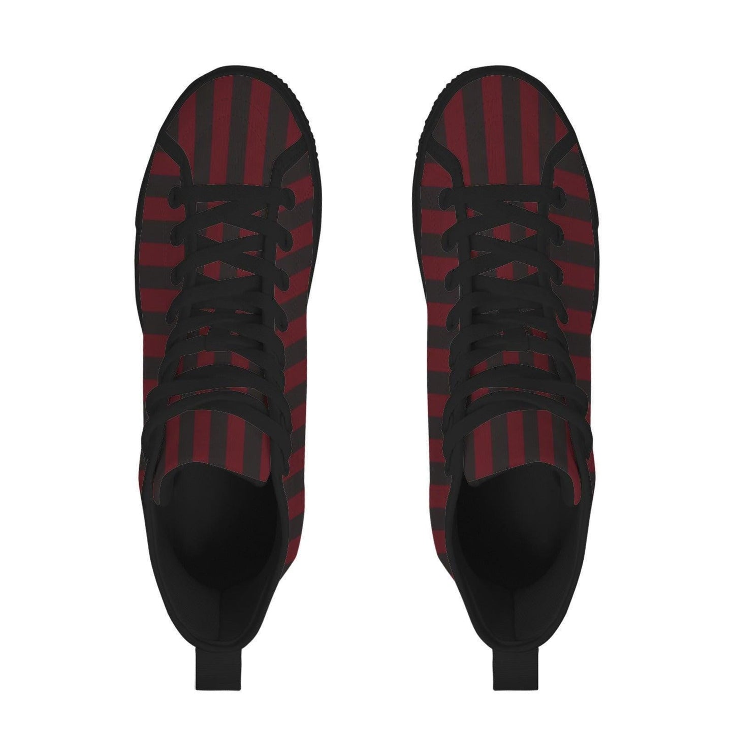Burgundy Black Vertical Stripe High Tops, Dark Skater Canvas Sneakers