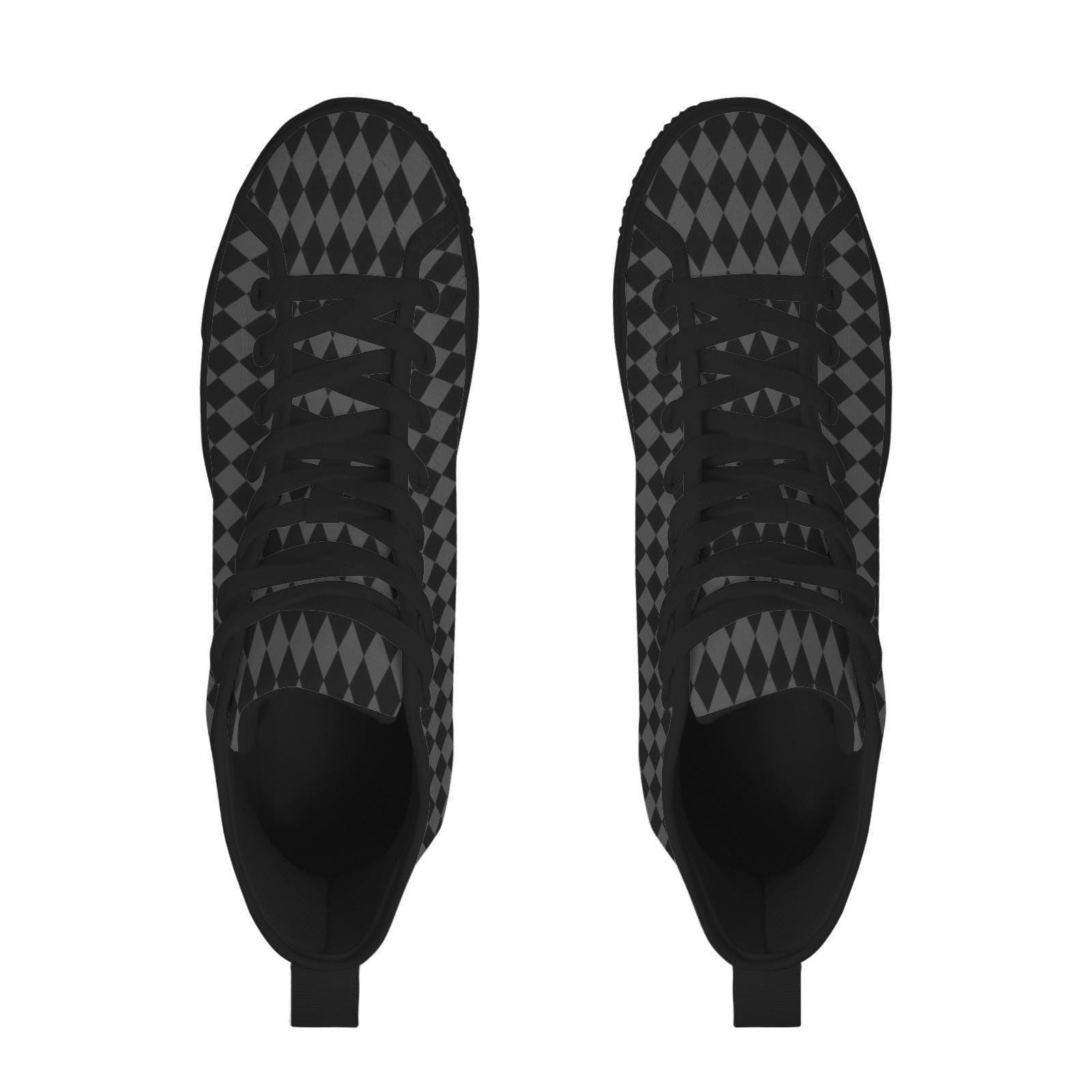 Black Diamond High Top Sneakers, Lace Up Canvas Streetwear Shoes