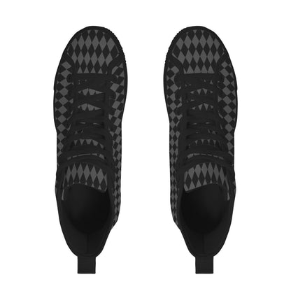 Black Diamond High Top Sneakers, Lace Up Canvas Streetwear Shoes