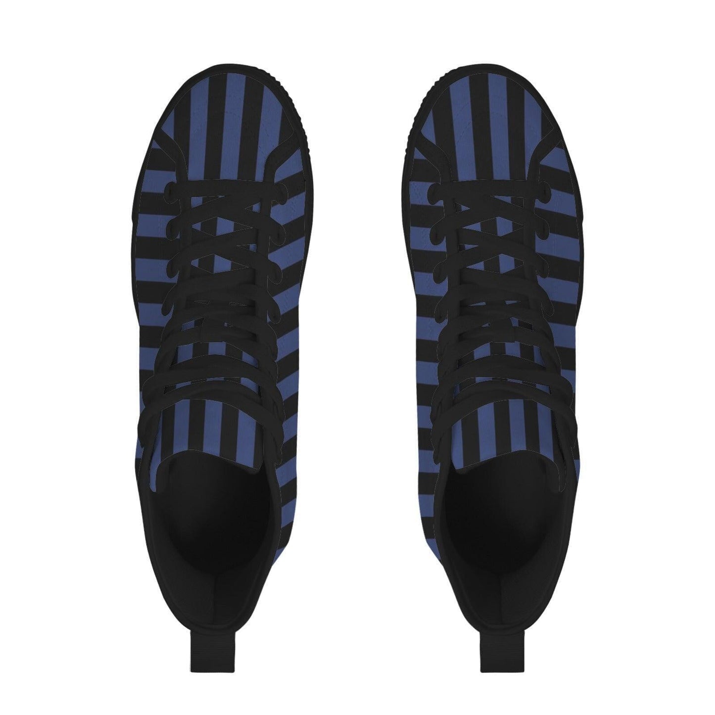 Navy Blue Black Vertical Stripe High Top Sneakers, Skater Canvas Shoes