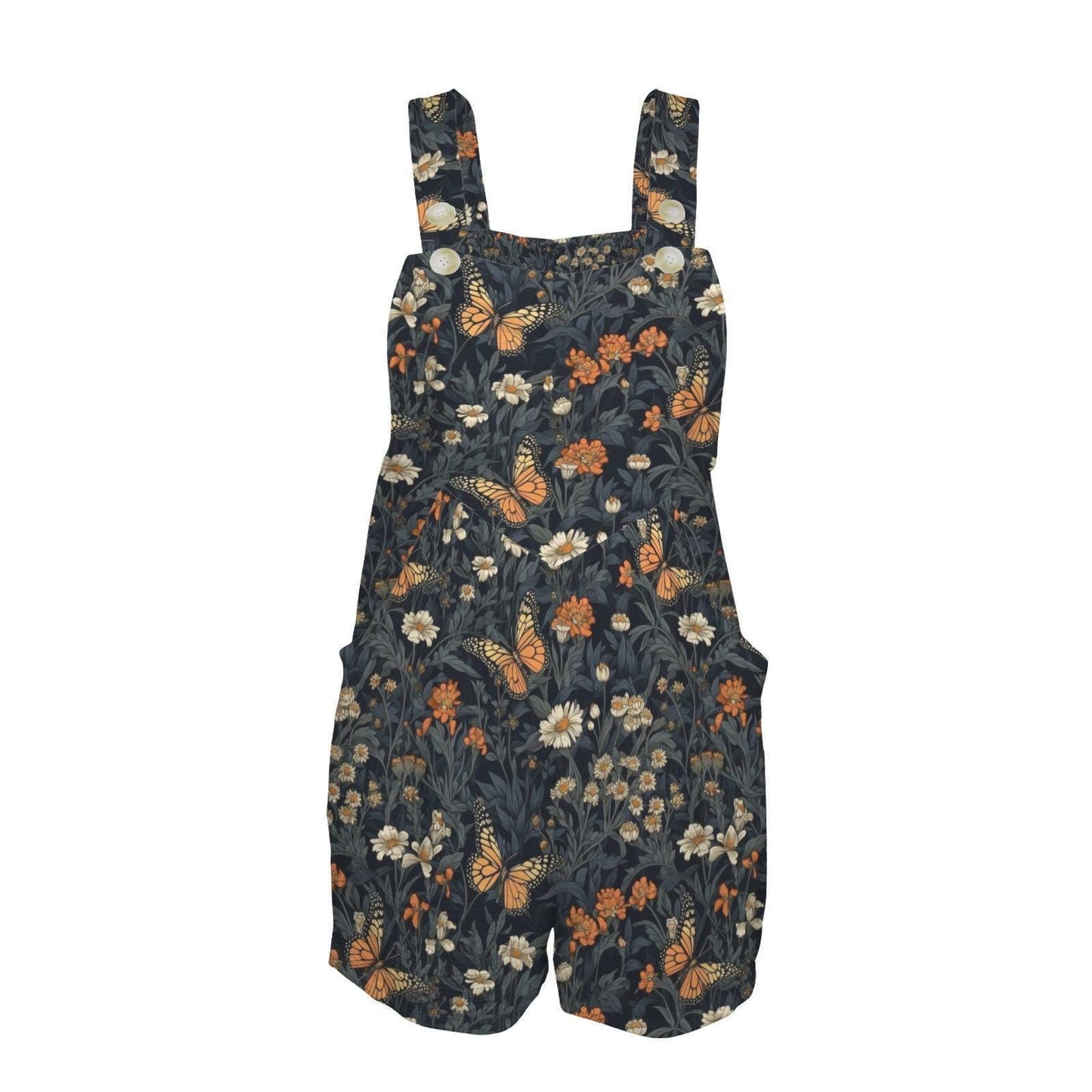 Monarch Butterfly Floral Romper, Dark Cottagecore Garden Shortalls