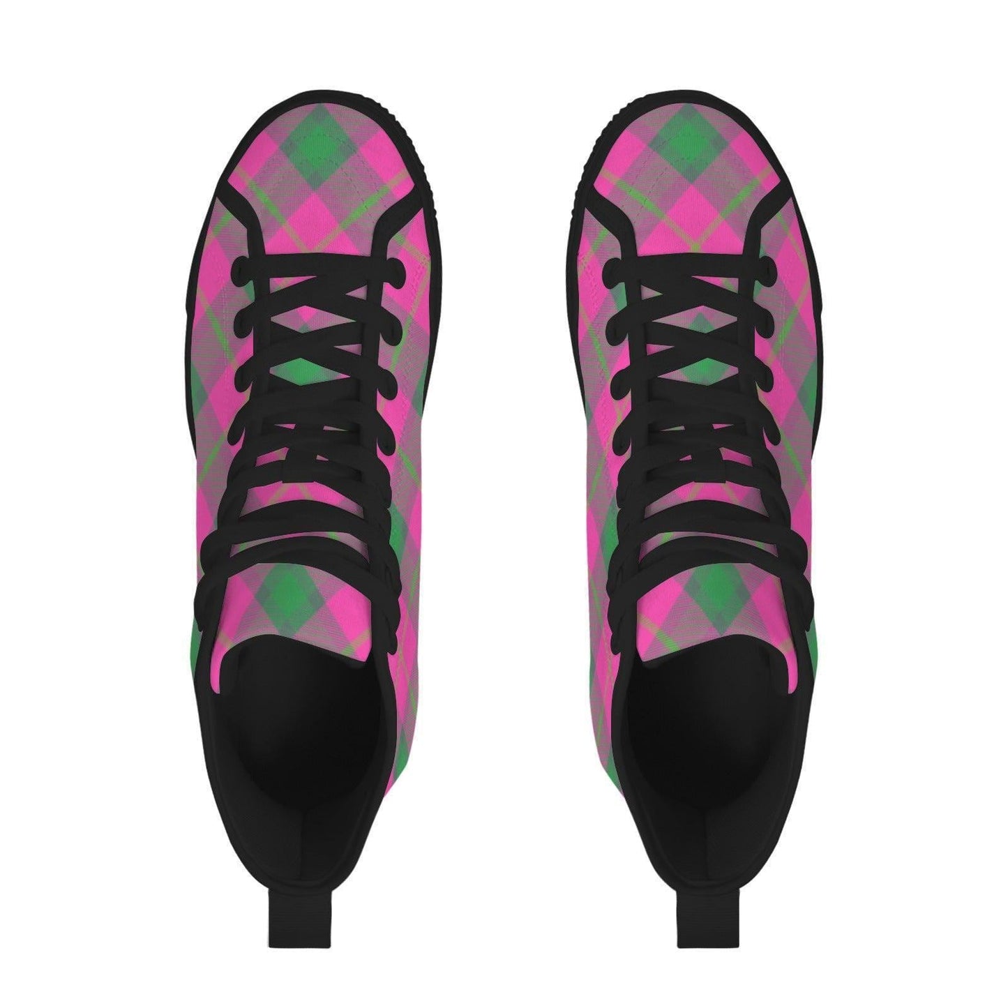 Pink Green Plaid High Top Canvas Sneakers, Tartan Lace Up Shoes