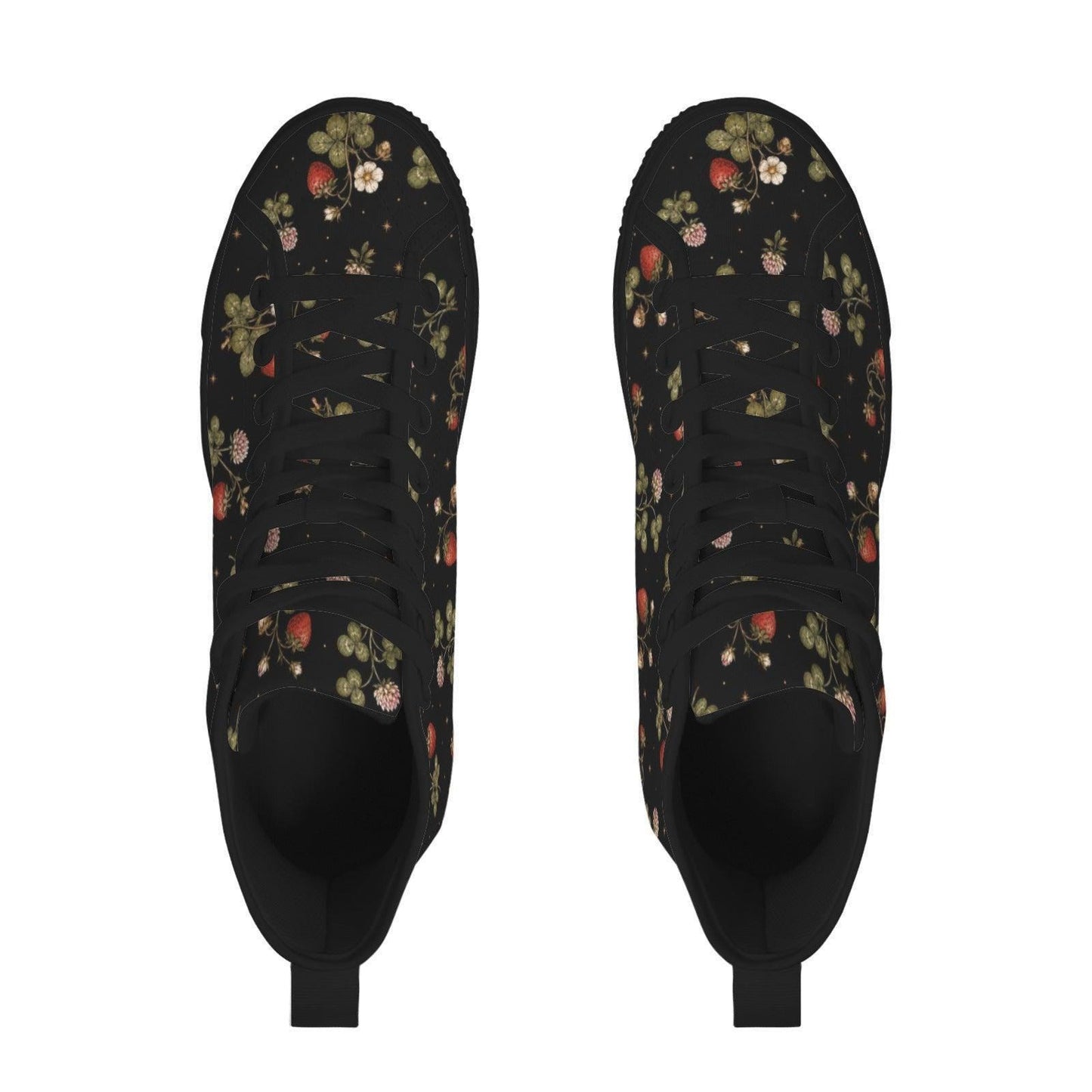Dark Strawberry Floral High Top Canvas Sneakers, Cottagecore Garden Footwear