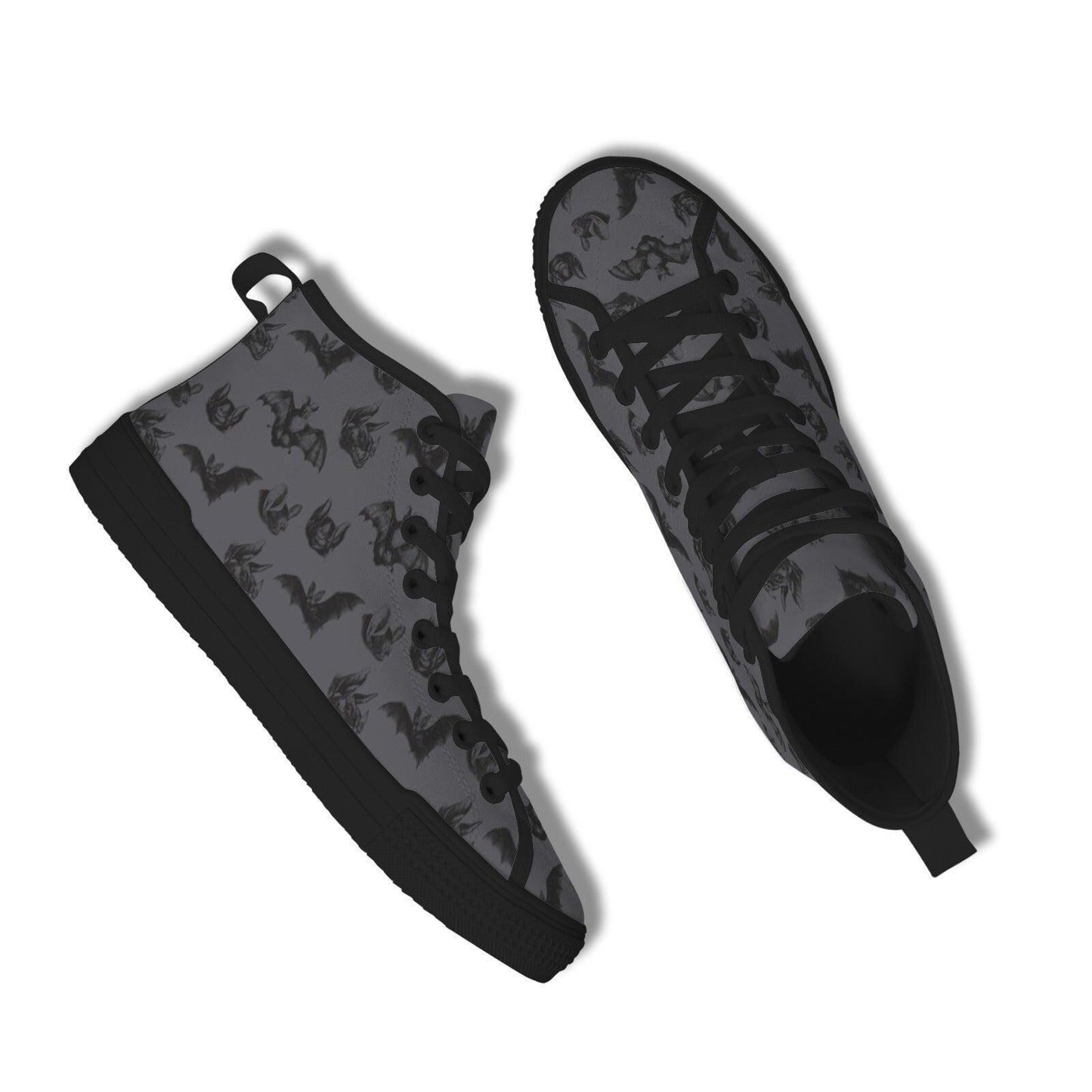 Gothic High Top Sneakers, Charcoal Dark Botanical Print Canvas Trainers