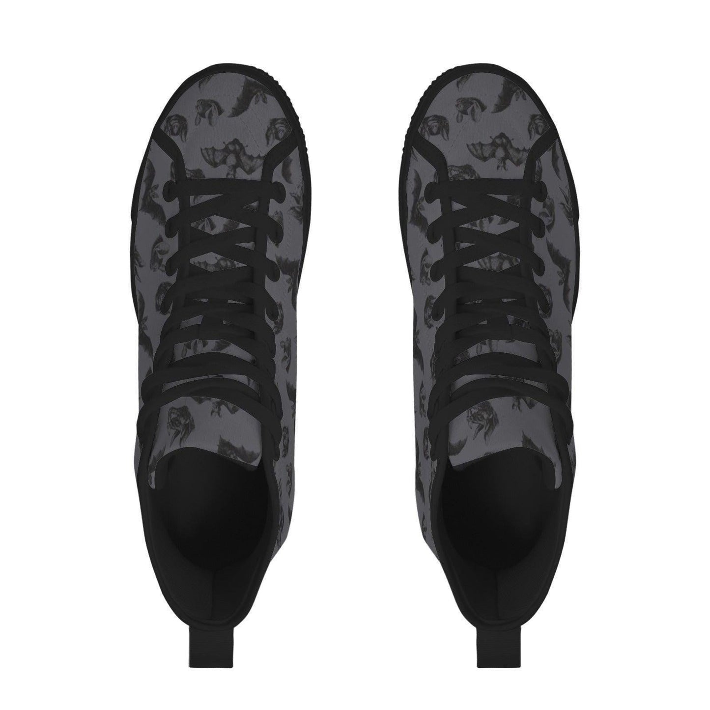 Gothic High Top Sneakers, Charcoal Dark Botanical Print Canvas Trainers