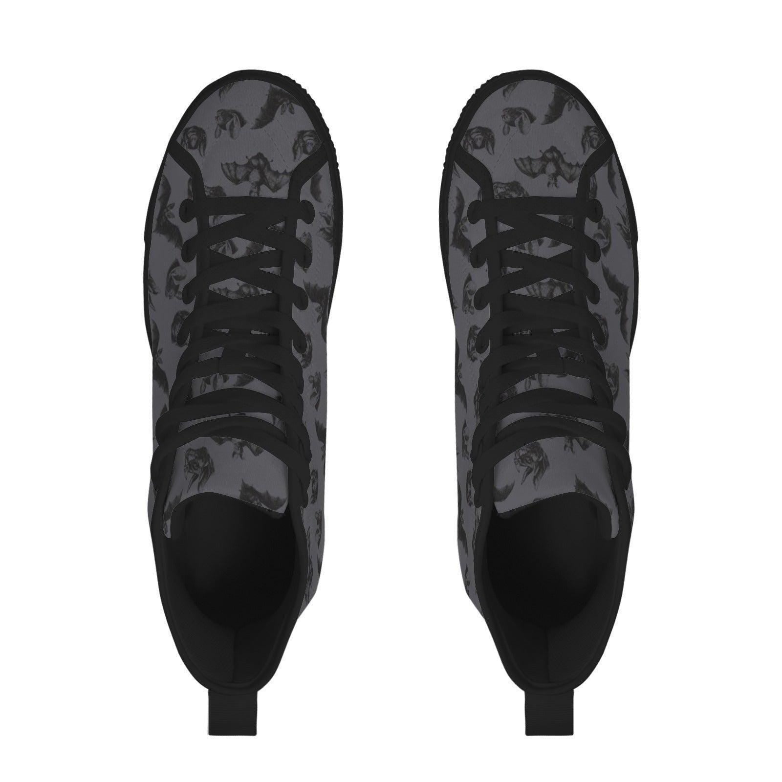 Gothic High Top Sneakers, Charcoal Dark Botanical Print Canvas Trainers