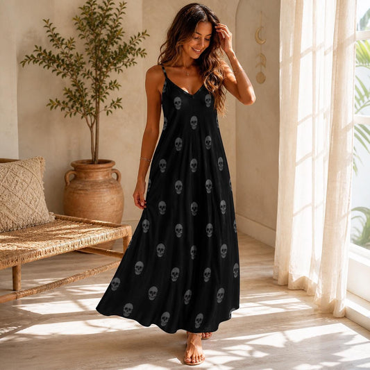 Black Skull Print Maxi Dress