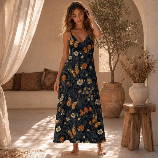 Butterfly Floral Maxi Dress, Cottagecore Nature Dress, Boho Sundress