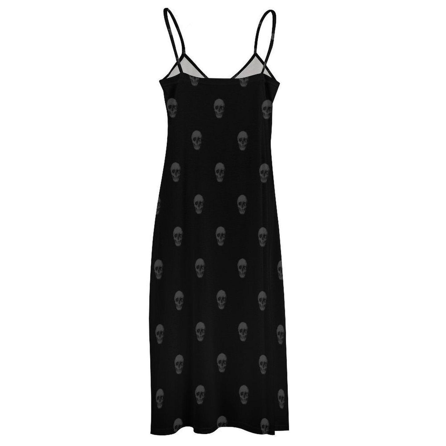Black skull print maxi dress, spooky boho sundress, goth slip dress, Halloween casual summer outfit