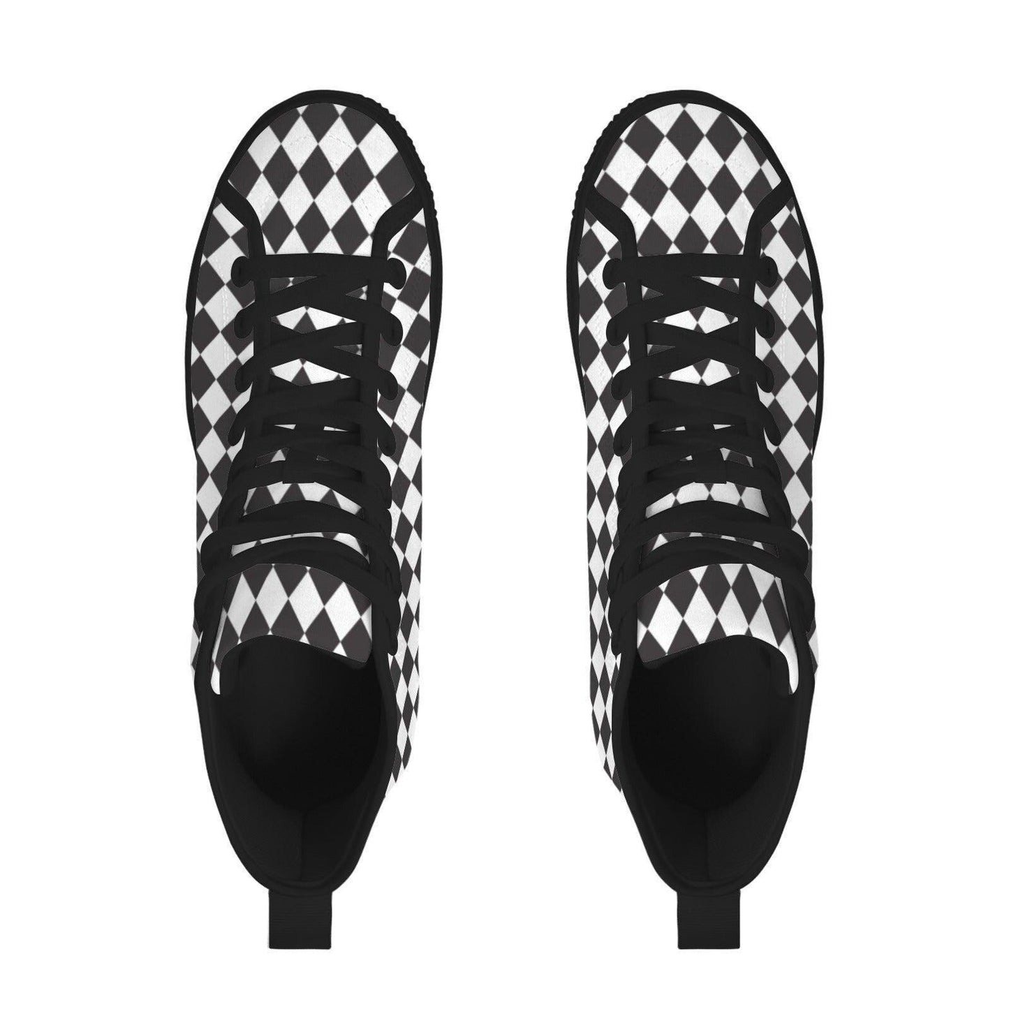Black White Checkered High Top Canvas Sneakers, Skater Streetwear Lace Up Shoes