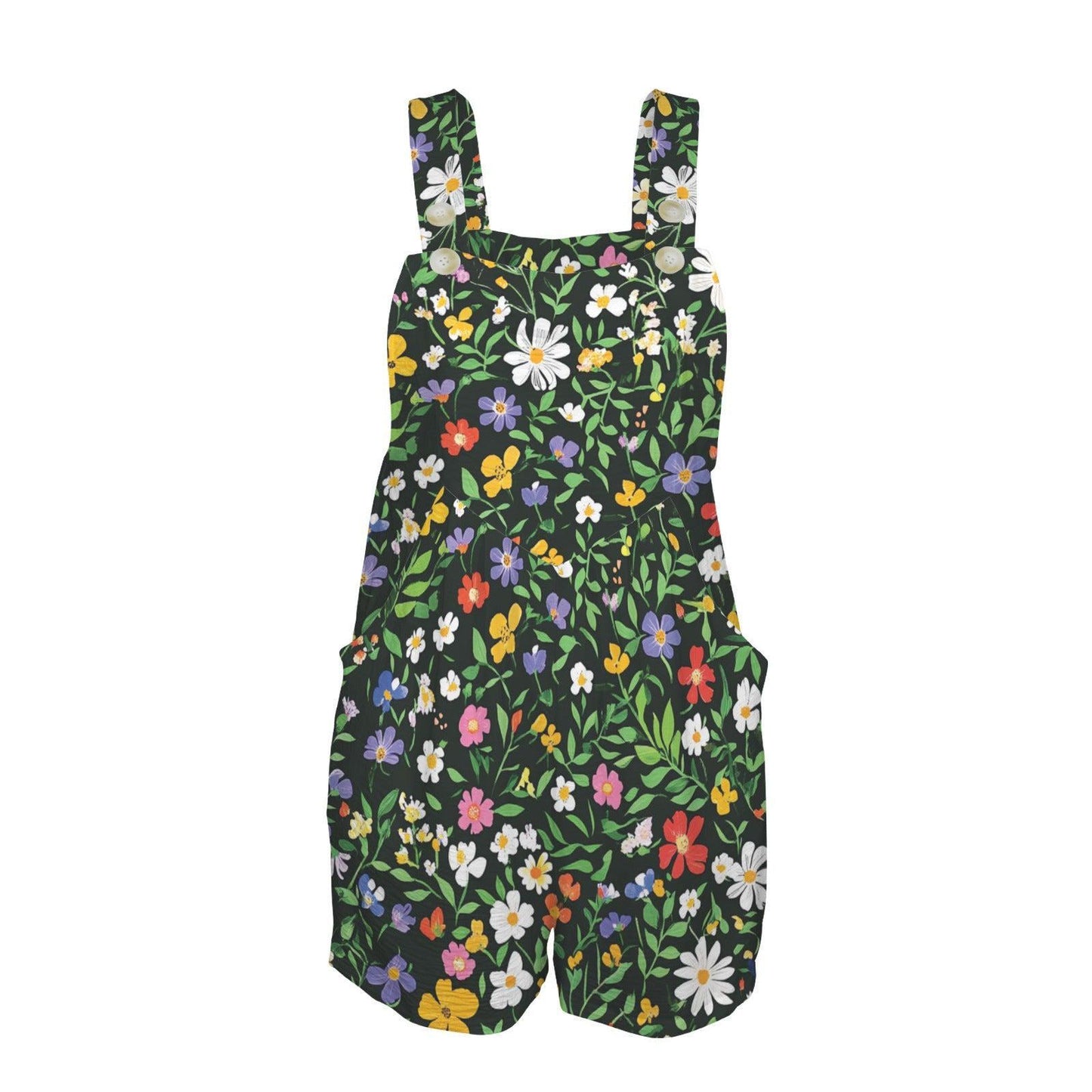 Wildflower Overall Romper, Cottage Garden Floral Shortalls, Button Strap Summer Playsuit