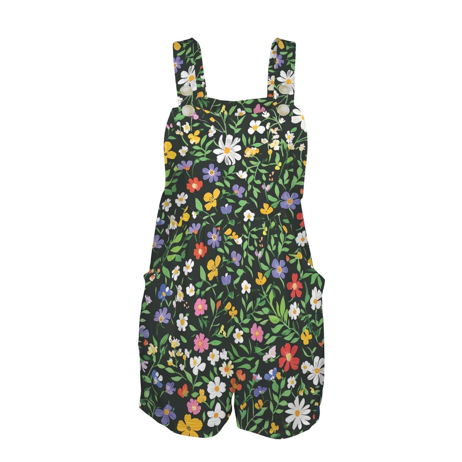 Wildflower Overall Romper, Cottage Garden Floral Shortalls, Button Strap Summer Playsuit