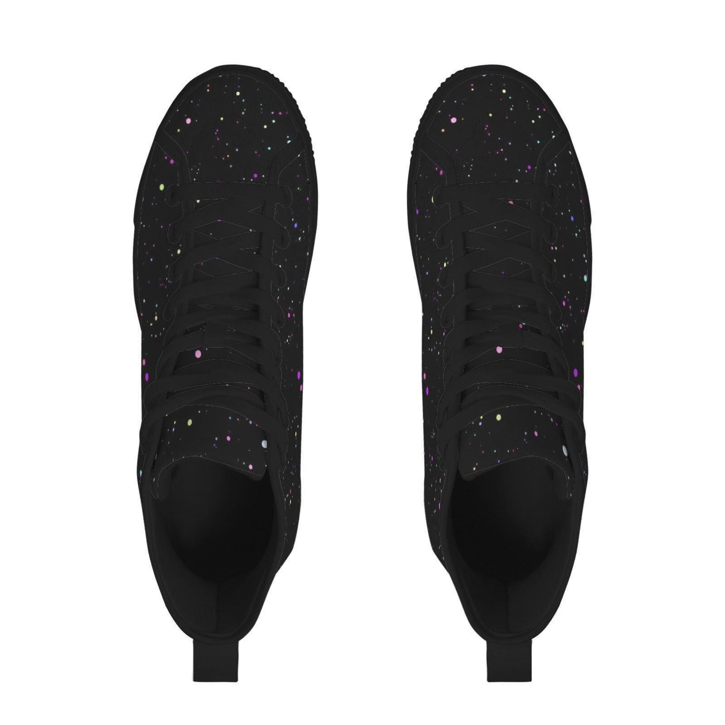 Black Galaxy High Top Canvas Sneakers, Celestial Paint Splatter Street Shoes