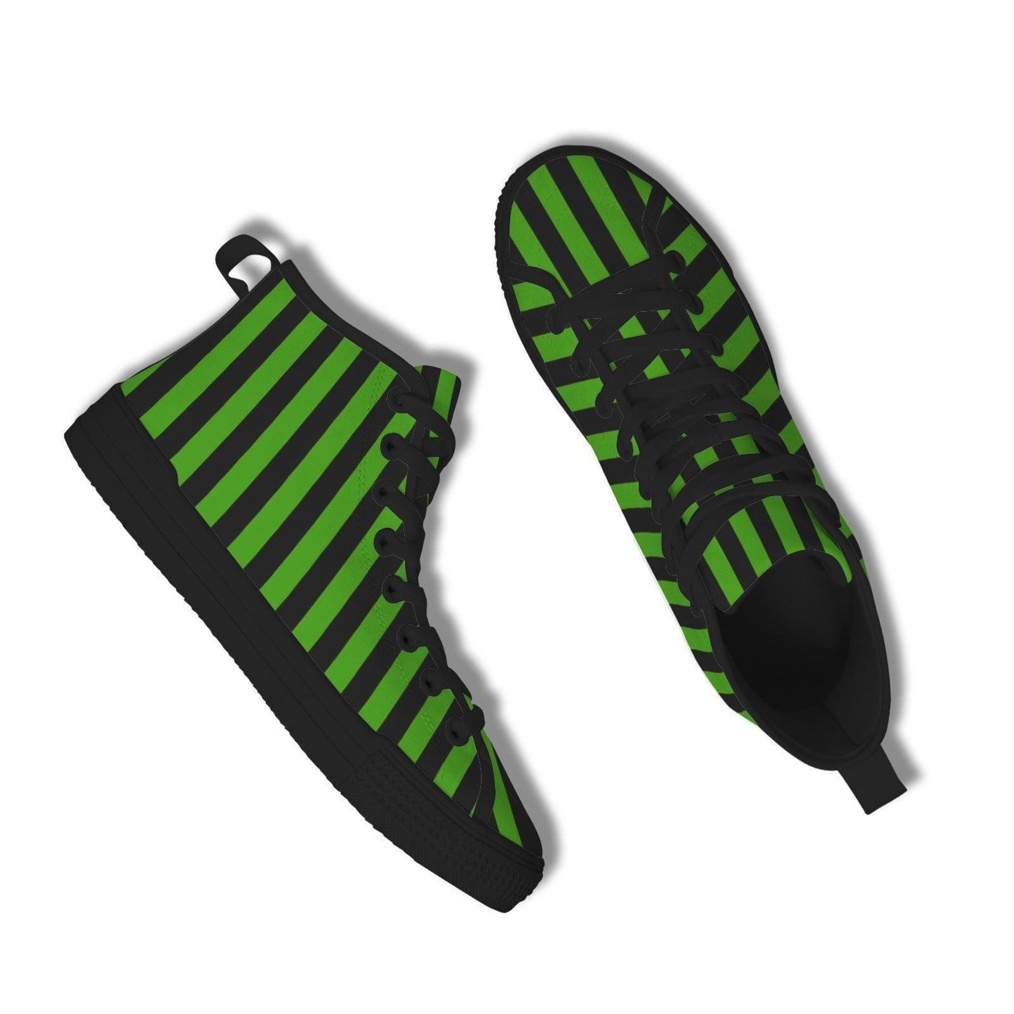 Green Black Stripe High Top Sneakers, Gothic Lace Up Shoes, Witchy Footwear