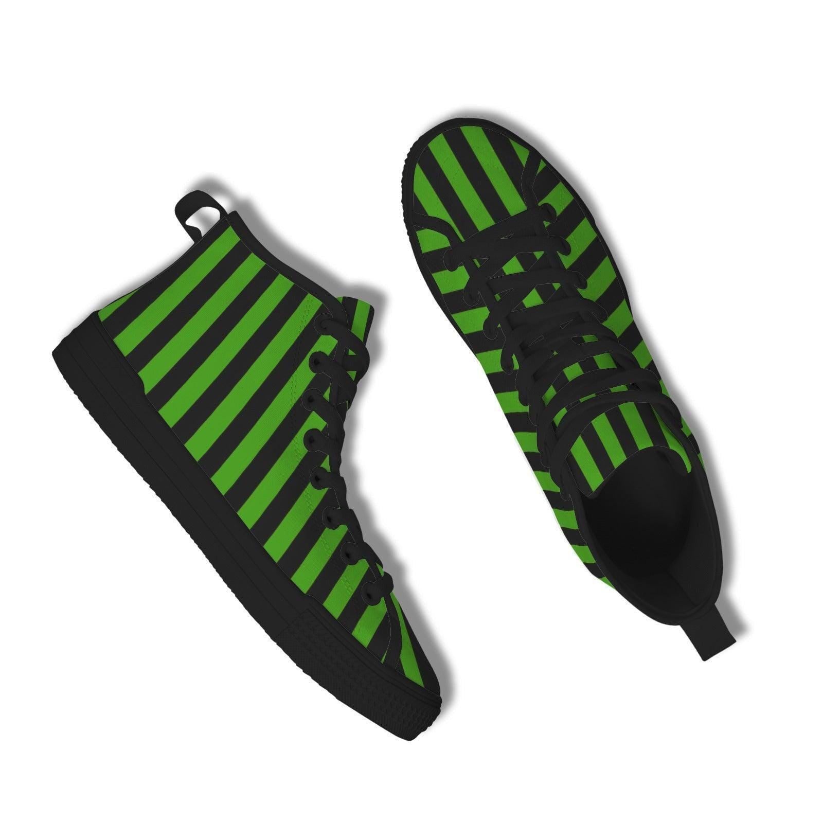 Green Black Stripe High Top Sneakers, Gothic Lace Up Shoes, Witchy Footwear