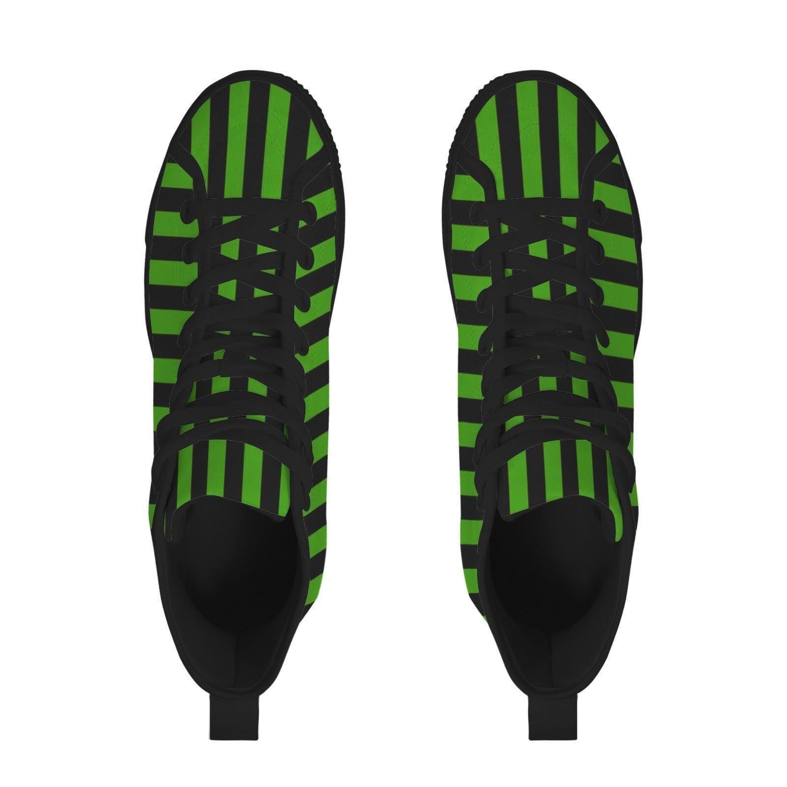 Green Black Stripe High Top Sneakers, Gothic Lace Up Shoes, Witchy Footwear