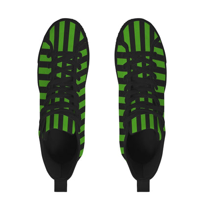 Green Black Stripe High Top Sneakers, Gothic Lace Up Shoes, Witchy Footwear