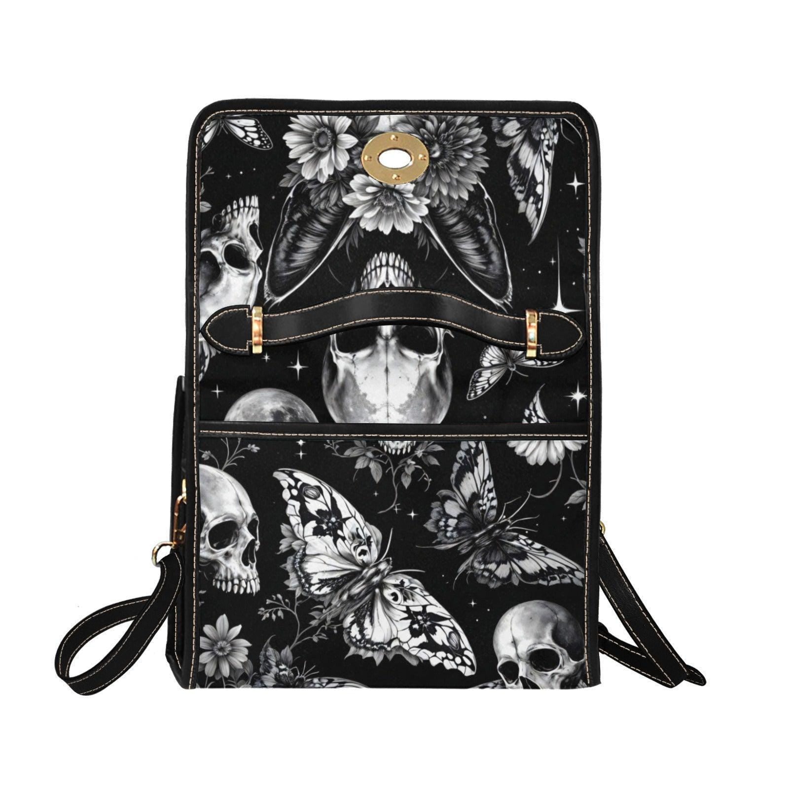 Gothic Bunny Skull Crossbody Bag, Dark Floral Print Handbag for Witchy, Alternative Fashion